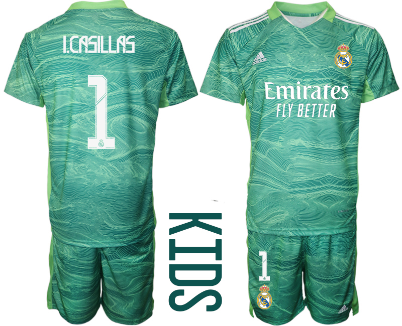 Youth 2021-2022 Club Real Madrid green goalkeeper #1 Soccer Jerseys->youth soccer jersey->Youth Jersey